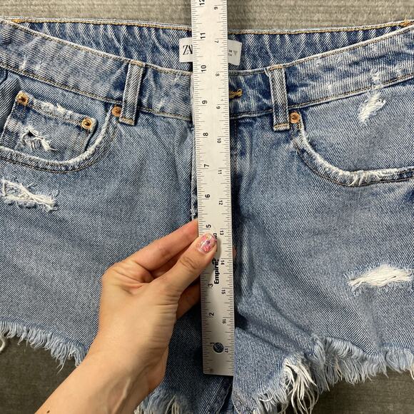 Zara Shorts Women US 4 Blue Distressed Cutoff Denim High Rise Summer Festival - Picture 2 of 12
